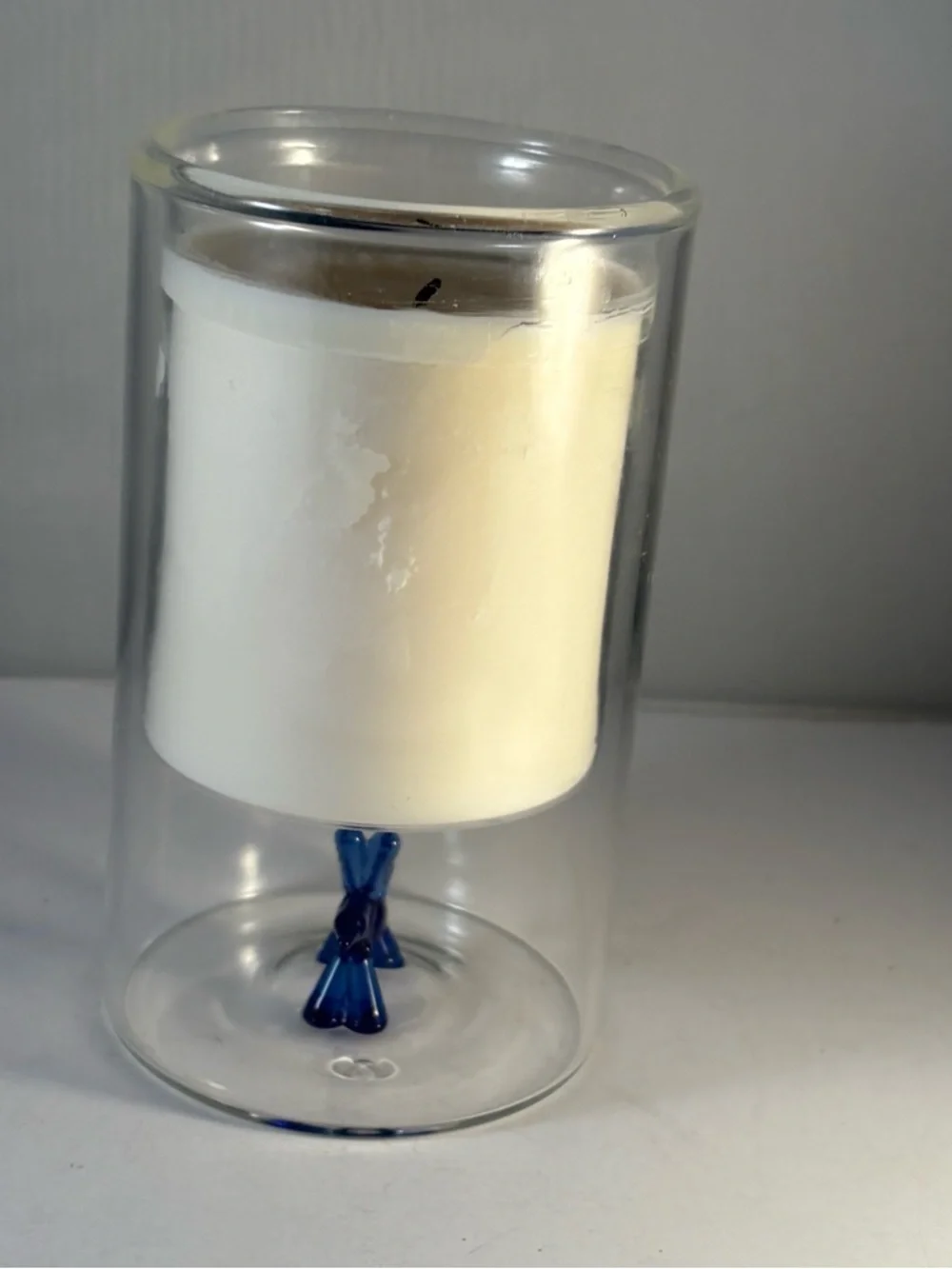 Unique Candle Holder Clear Glass With Blue Balloon‎ Dog Sculpture On Base 5.75”